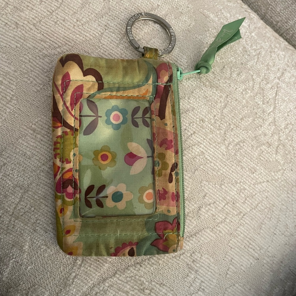 Vera Bradley Floral Keychain Wallet - Green and Pink